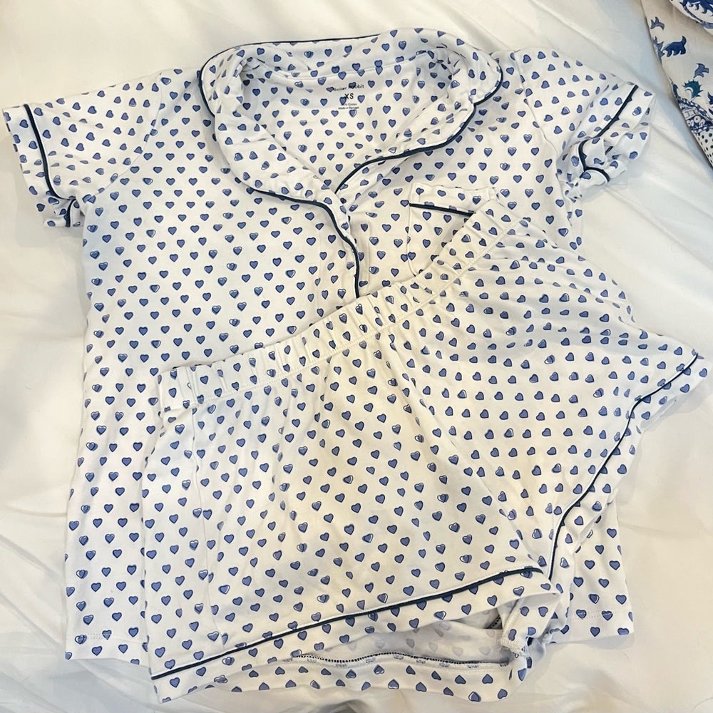 xs blue hearts roller rabbit polo pajama set